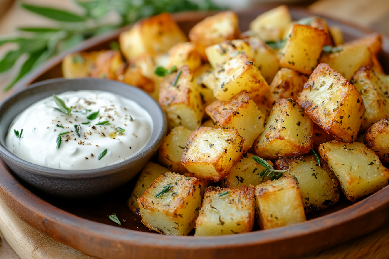Crispy Sage Potato Bites with Herb Sour Cream