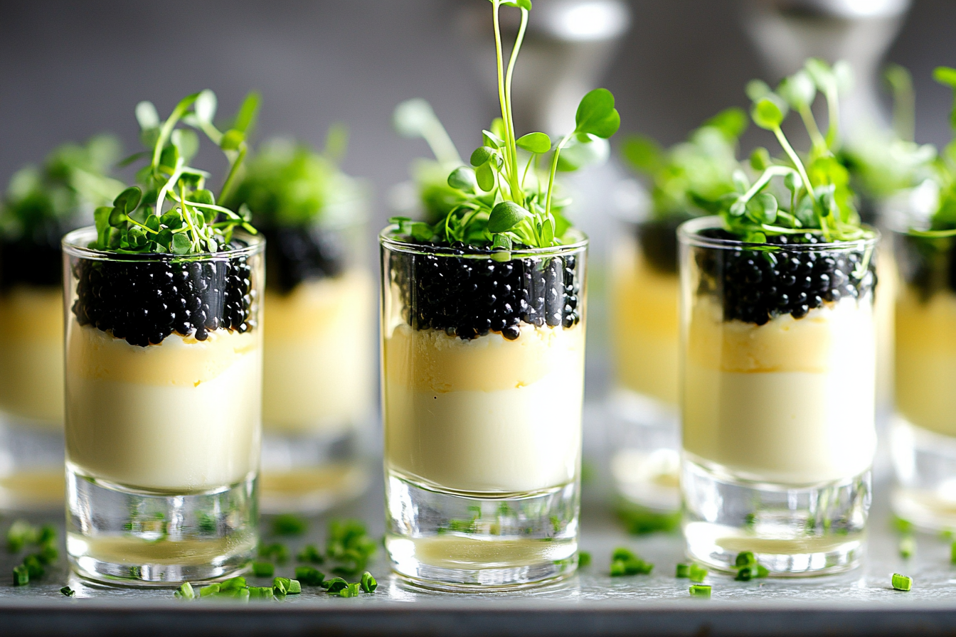 Egg and Caviar Shots with Chive Cream