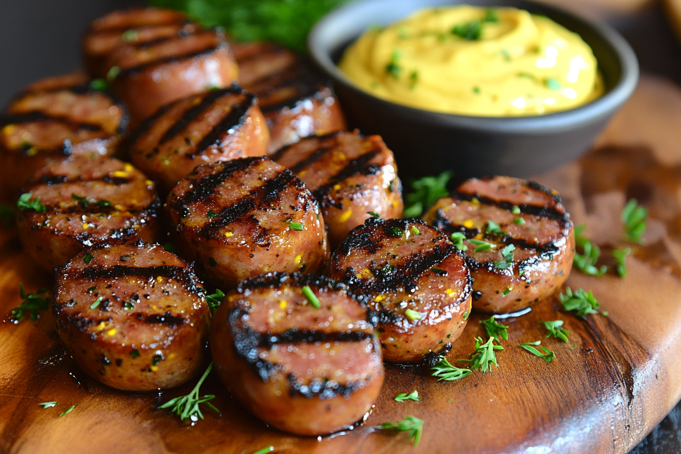 Sausage Bites with Mustard Aioli