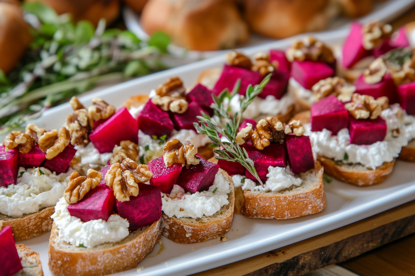 Beet and Goat Cheese Bruschetta with Walnuts