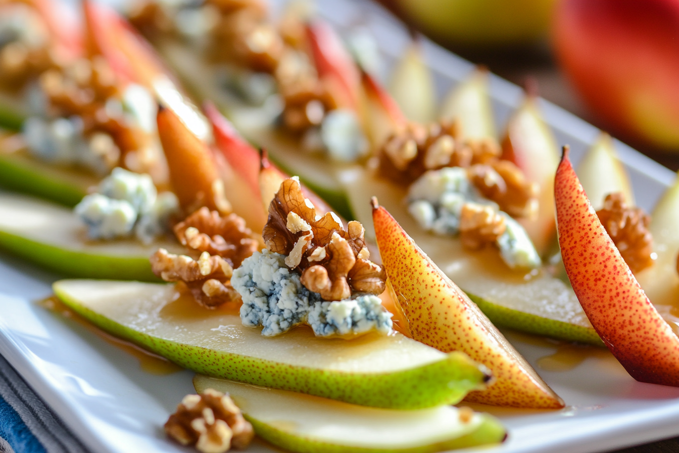 Blue Cheese and Pear Bites with Candied Walnuts