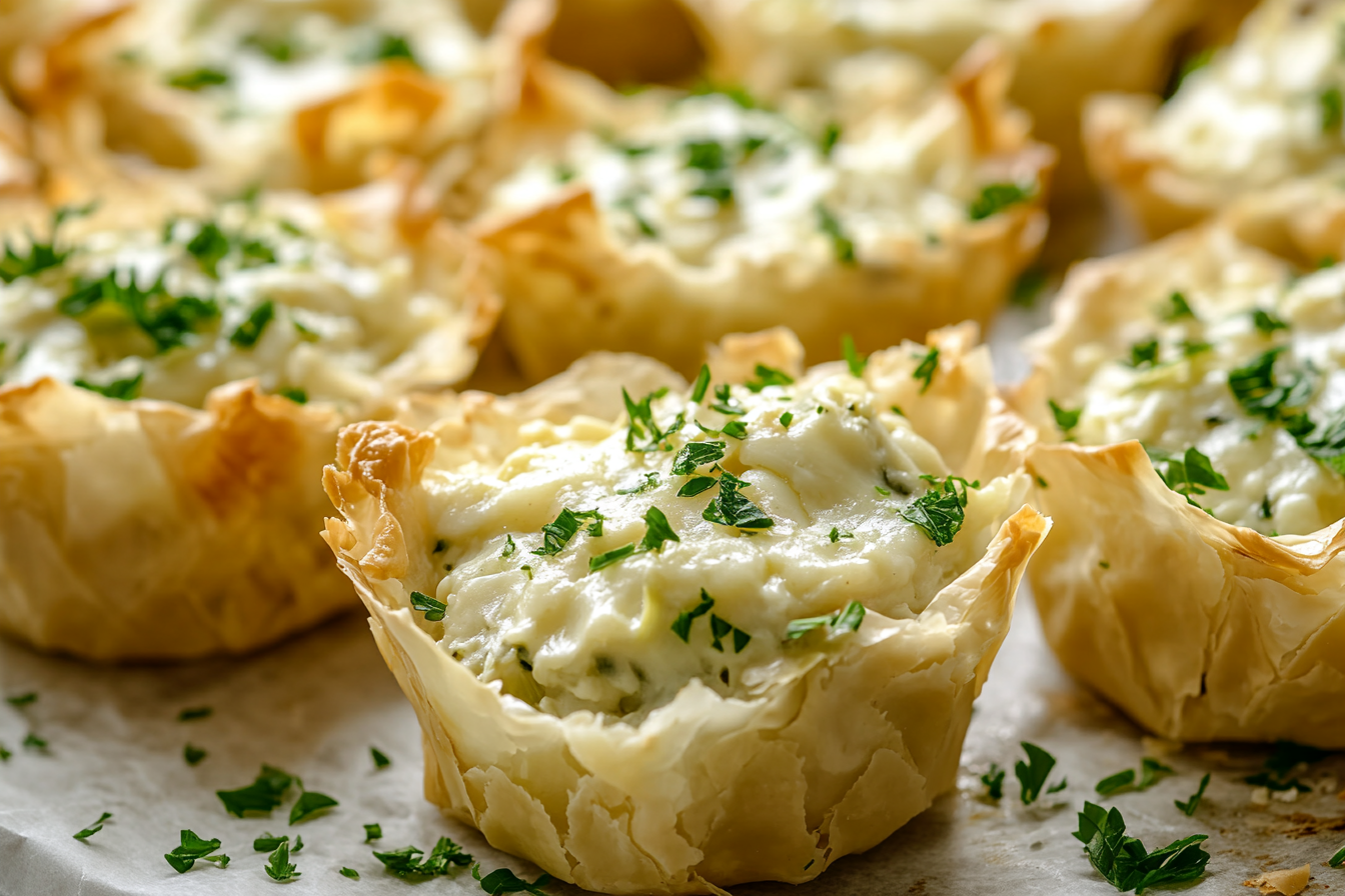 Crispy Phyllo Cups with Artichoke Dip