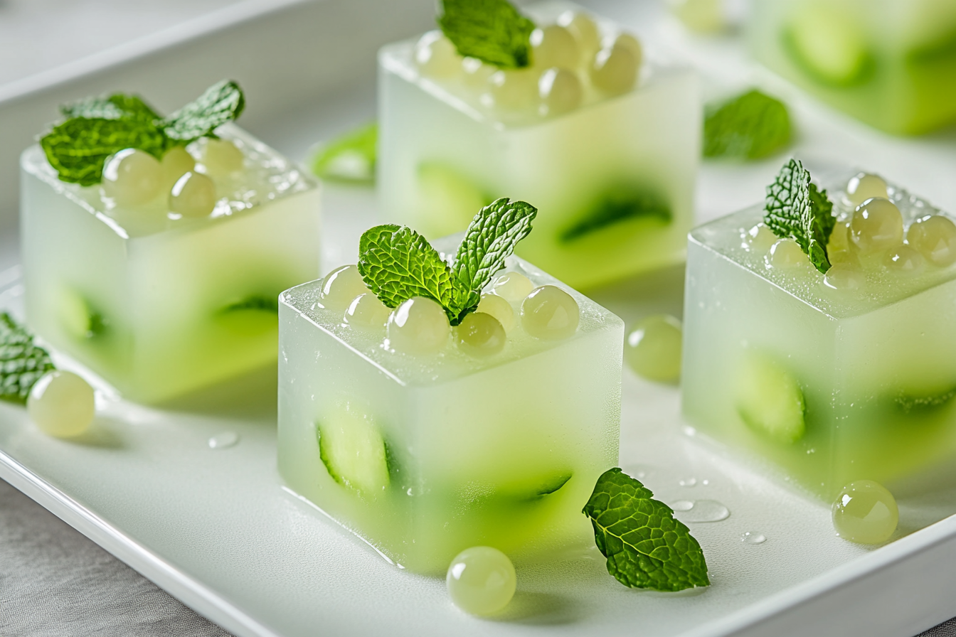 Cucumber Gelee with Gin and Tonic Pearls