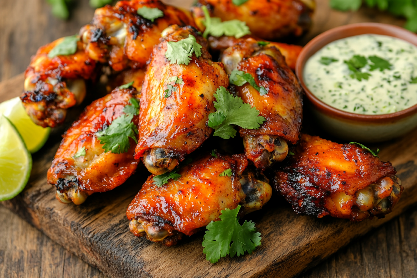 Habanero Chicken Wings with Cilantro Lime Sauce