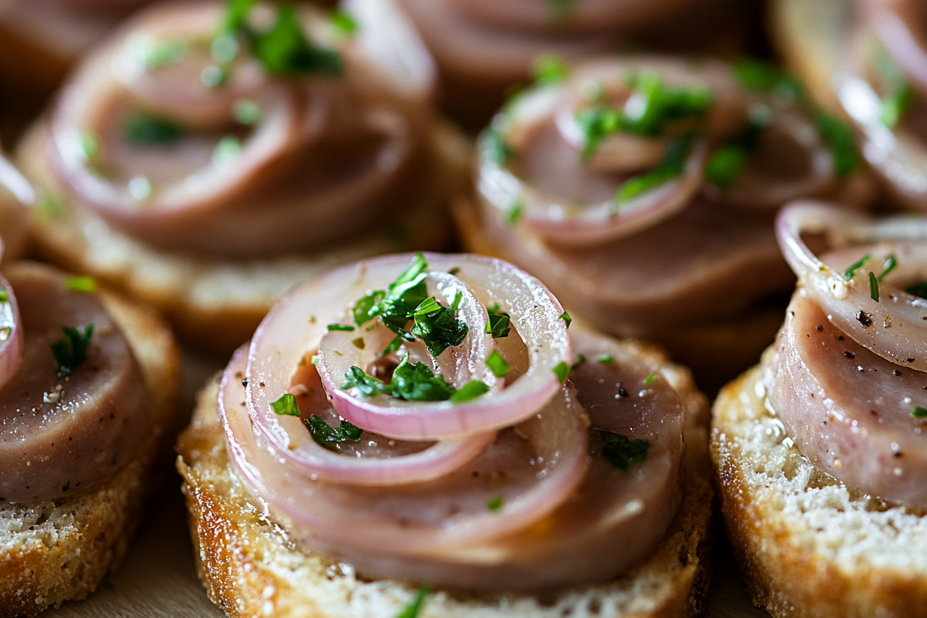 Liverwurst Bites with Pickled Shallots