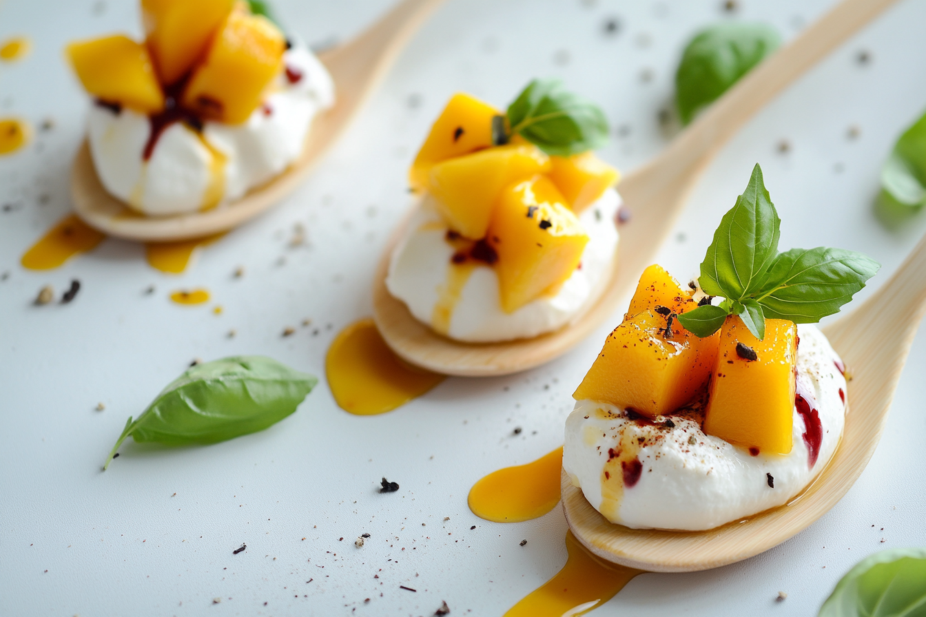 Mango and Burrata Spoons with Chili Oil