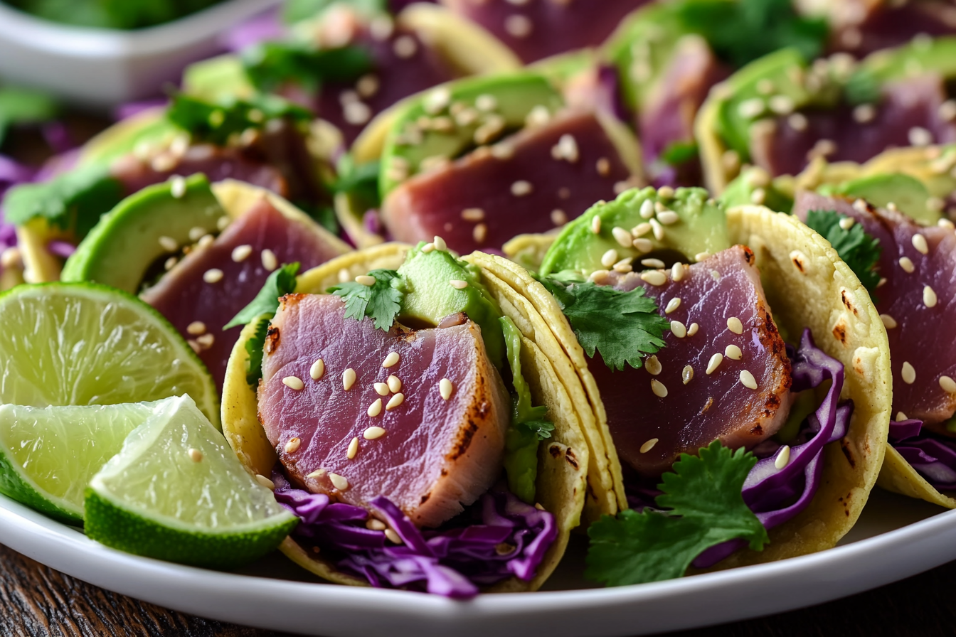 Mini Ahi Tuna Tacos with Wasabi Mayo