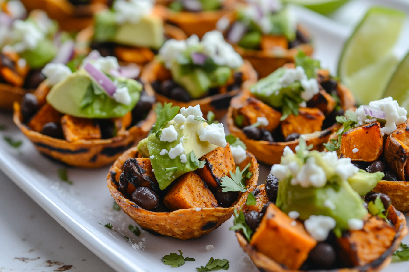 Mini Sweet Potato and Black Bean Tacos with Avocado