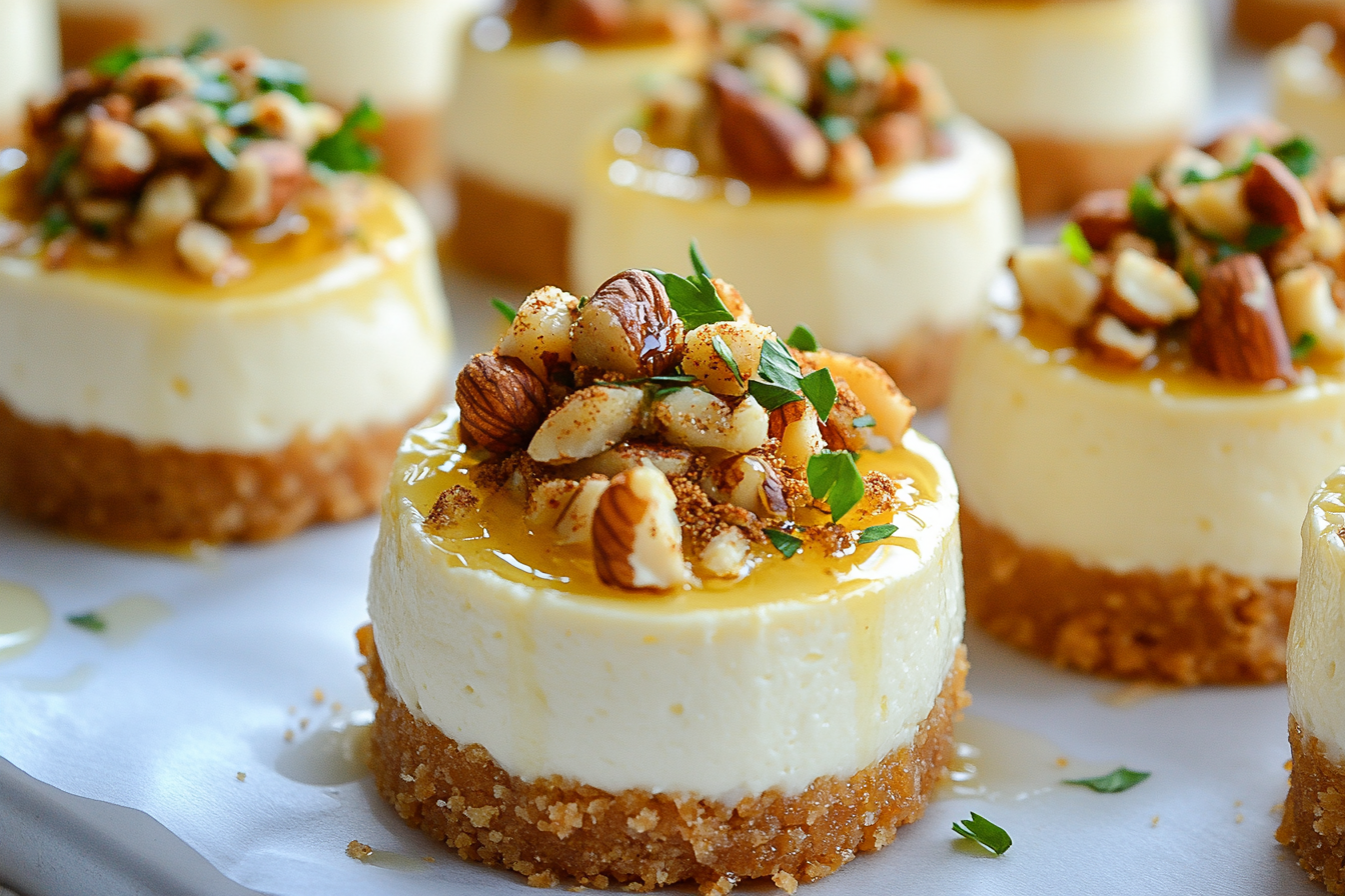 Miniature Goat Cheese Cheesecakes with Spiced Nuts
