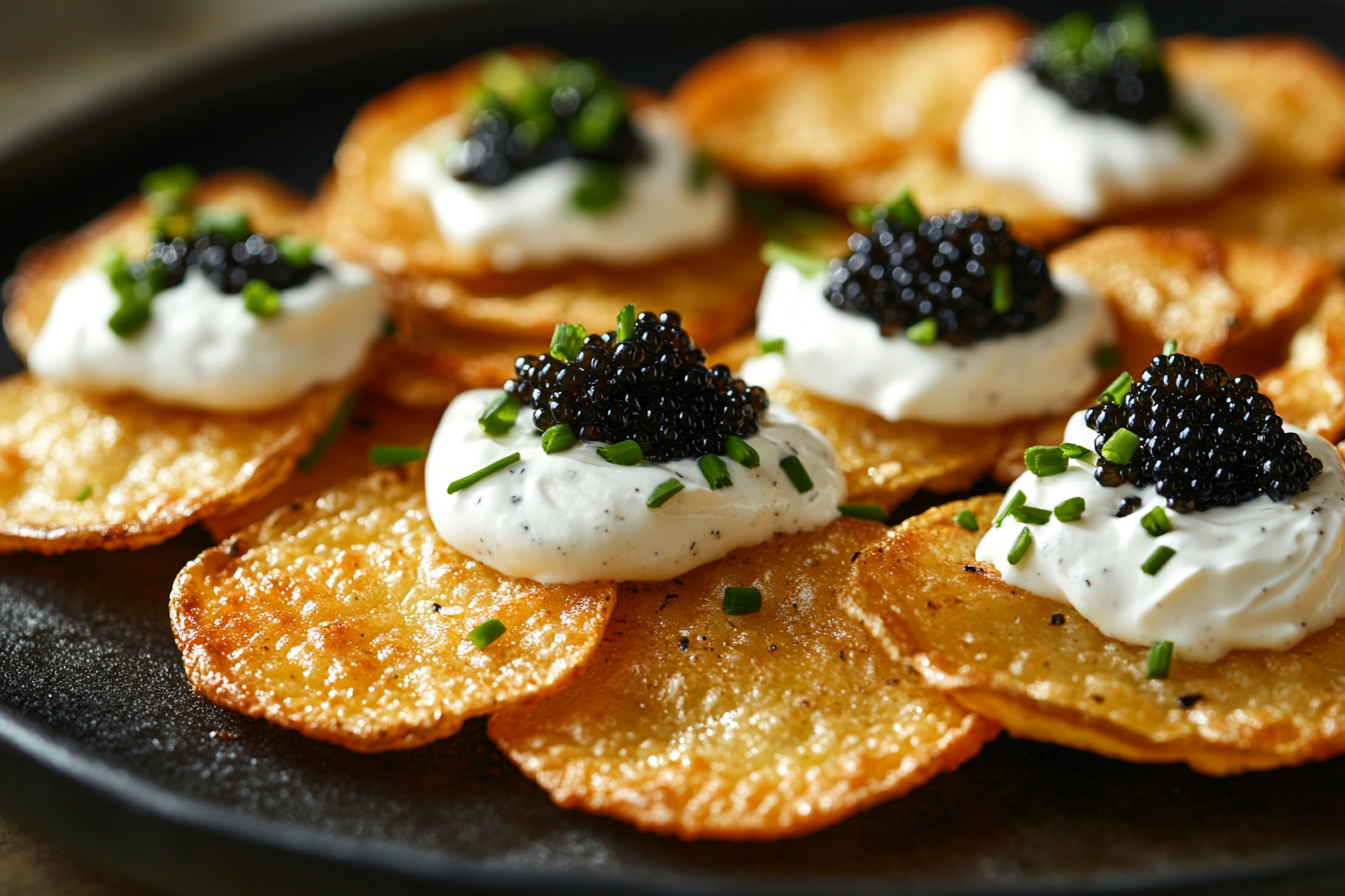 Potato Crisps with Caviar and Chive Sour Cream