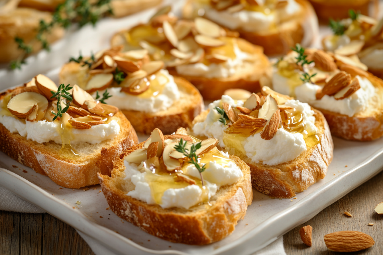 Ricotta and Honey Bruschetta with Almonds