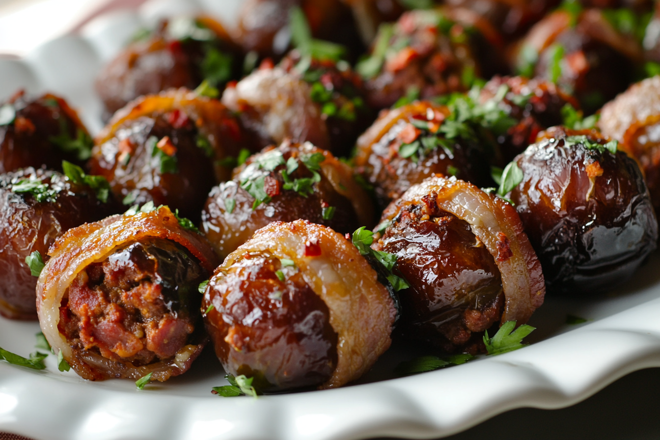 Chorizo-Stuffed Dates with Red Pepper Flakes