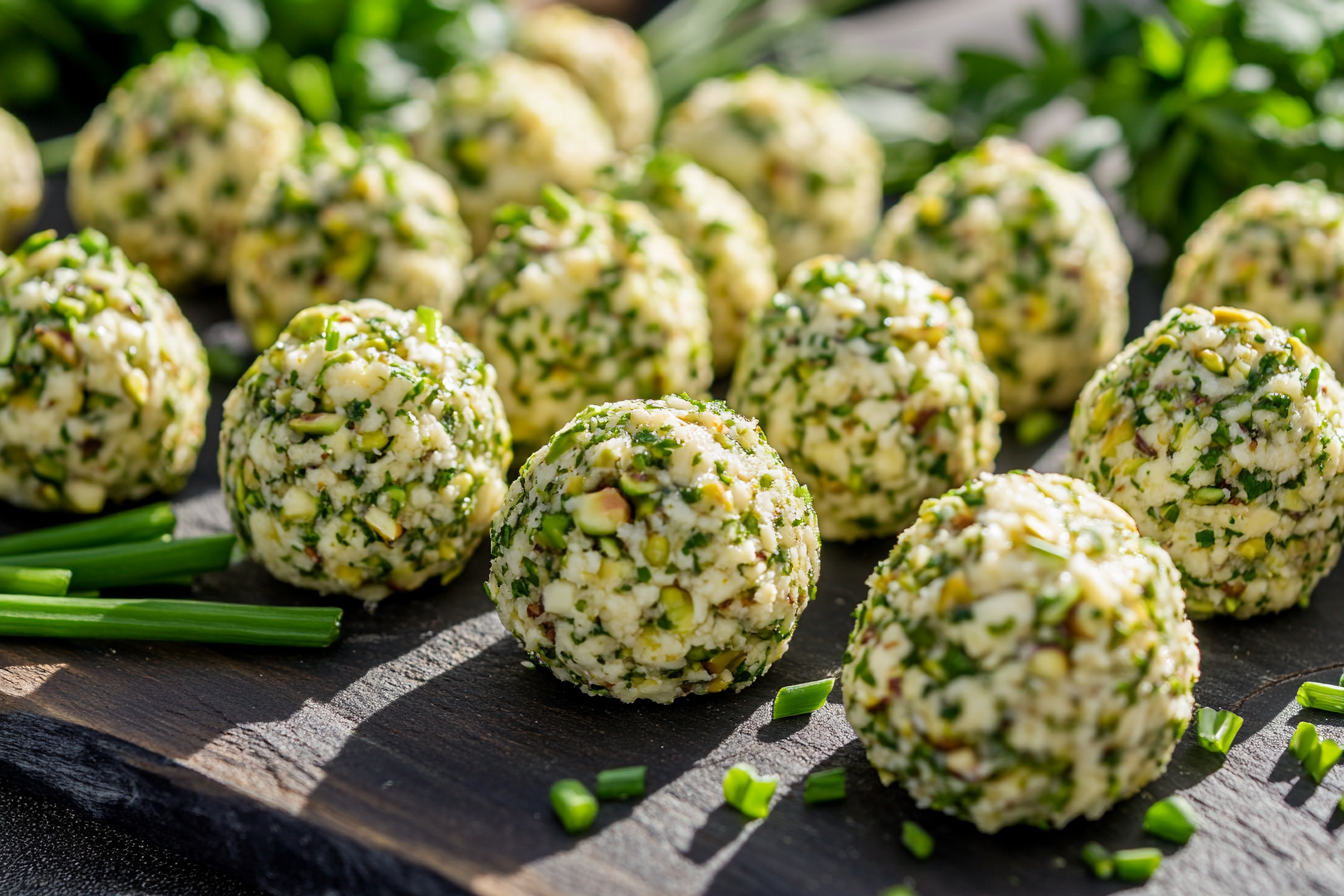 Ghost Pepper Cheese Balls with Crushed Pistachios