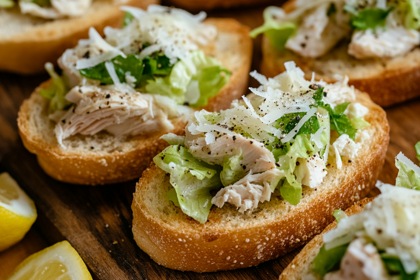 Chicken Caesar Bruschetta with Shaved Parmesan