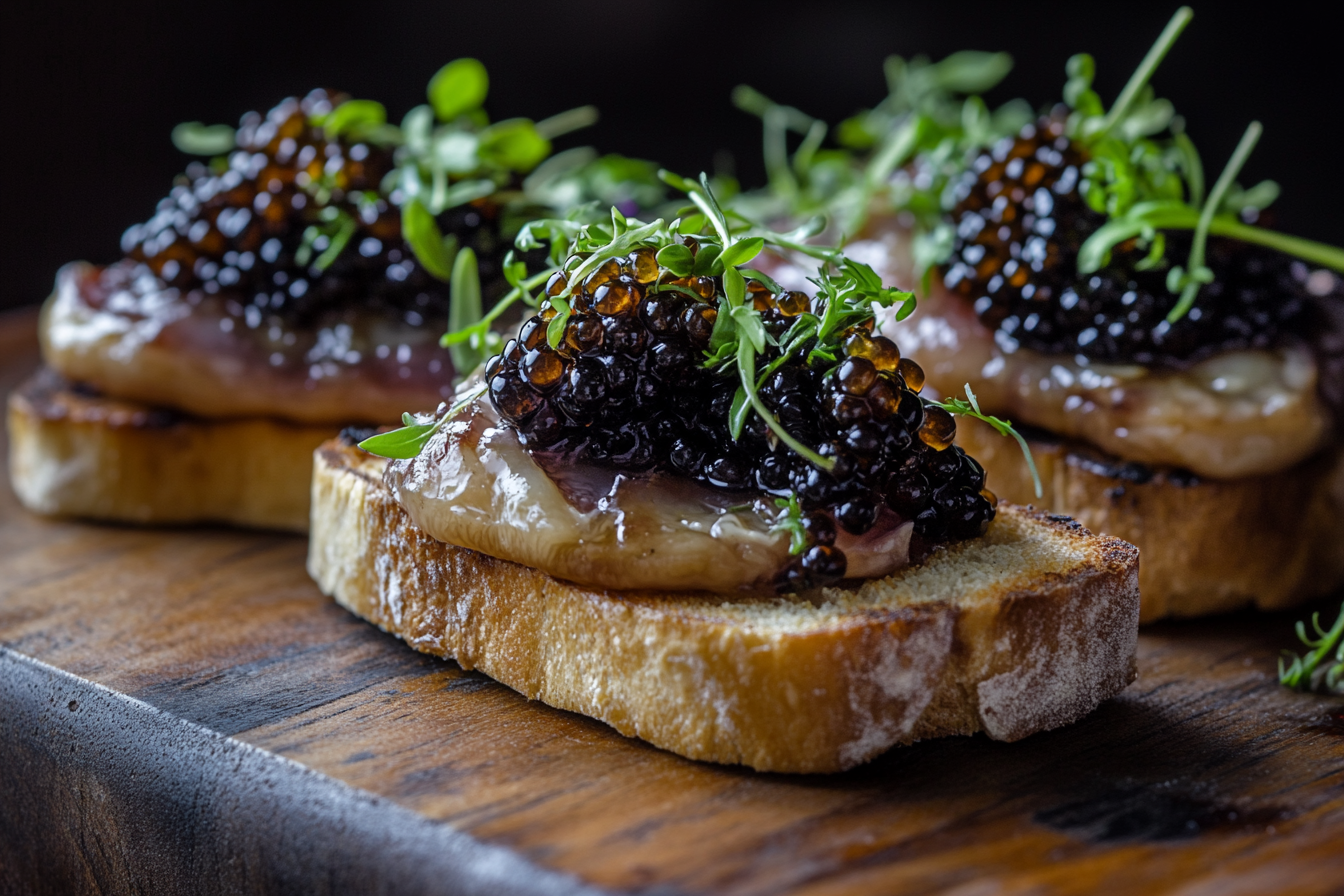 Foie Gras and Caviar Tartine with Fig Jam