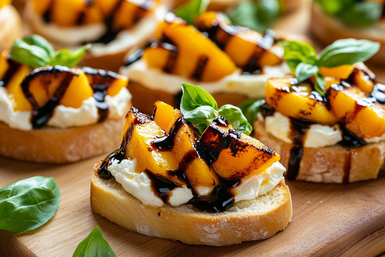 Grilled Peach and Burrata Bruschetta