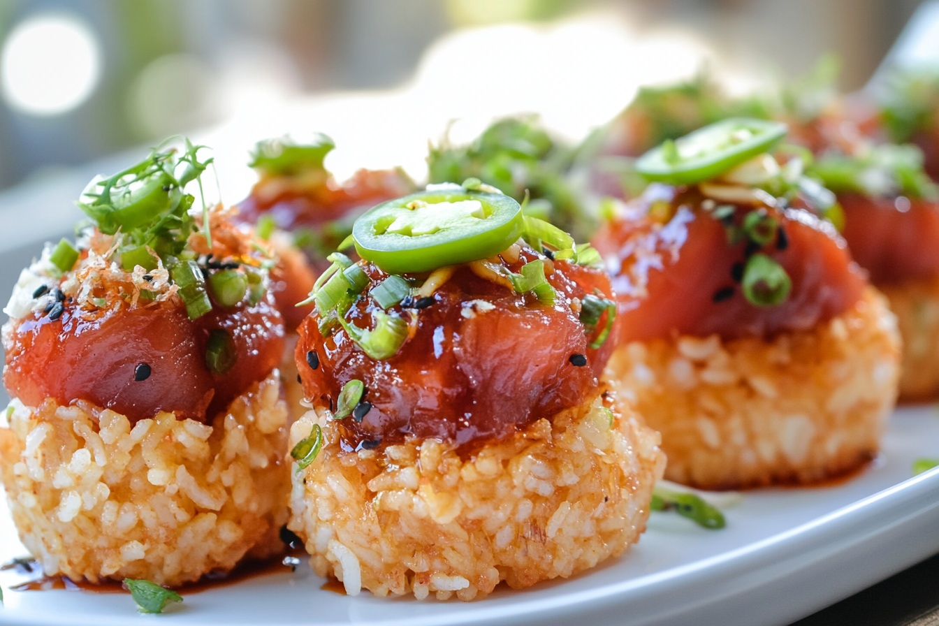 Spicy Ahi Poke Bites on Crispy Rice