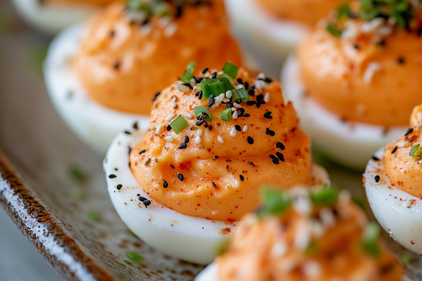 Sriracha Deviled Eggs with Pickled Ginger