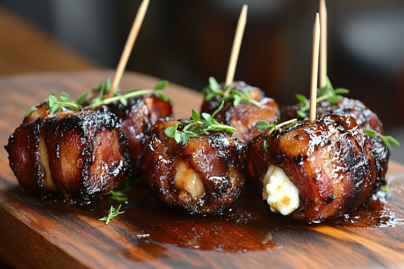 Grilled Bacon-Wrapped Dates with Goat Cheese