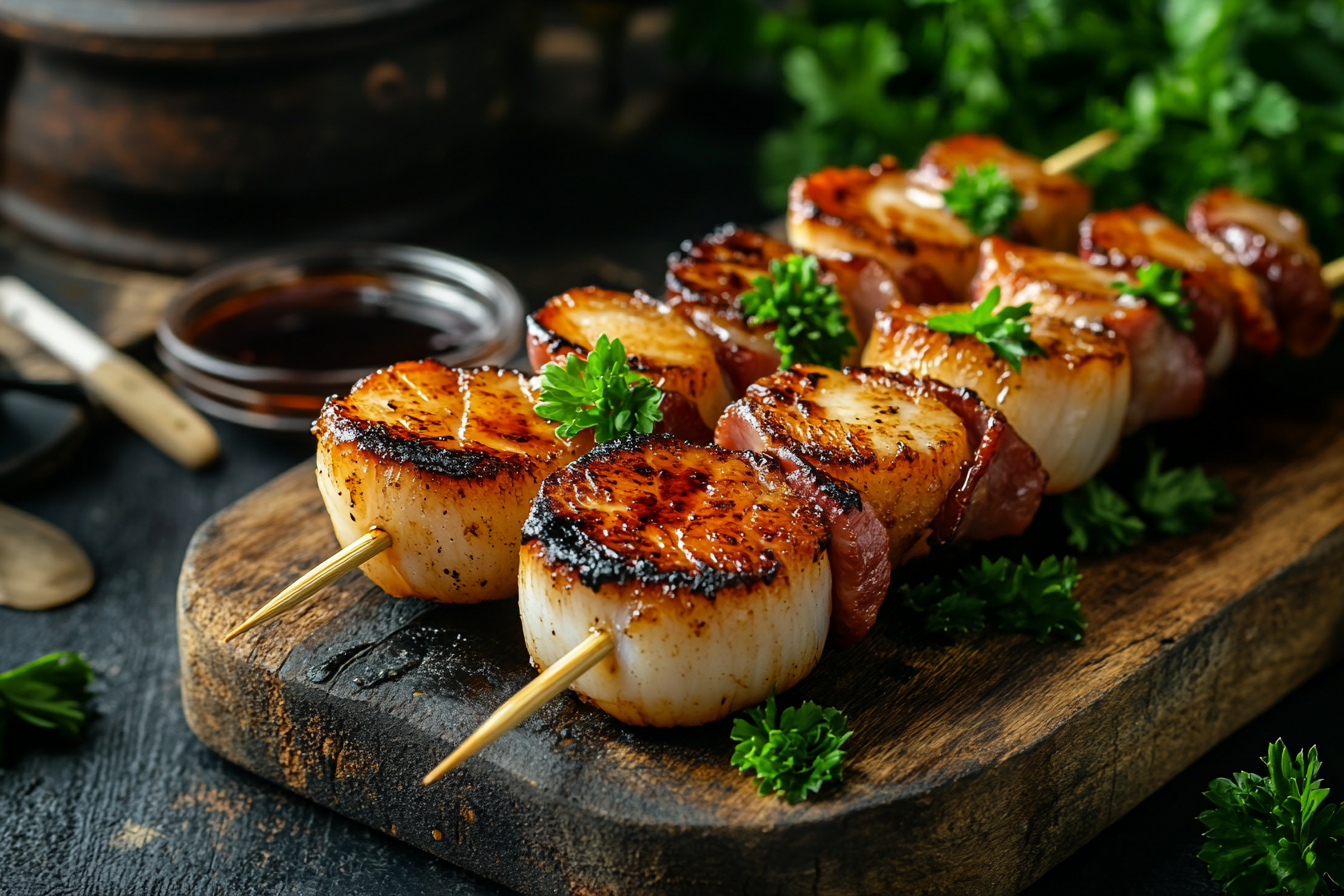 Scallop and Bacon Skewers with Maple Glaze
