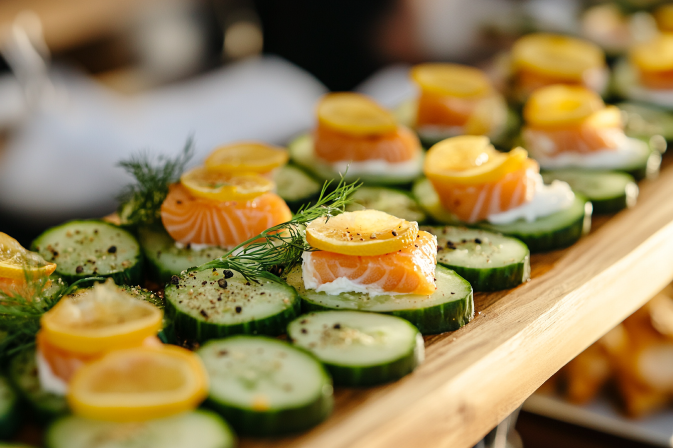 Smoked Salmon with Candied Lemon on Cucumber