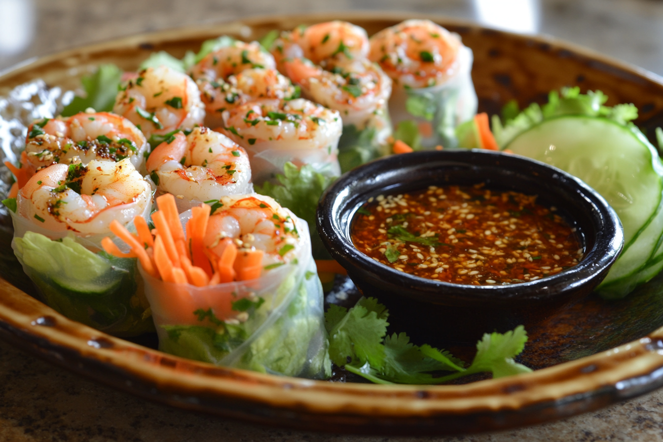 Szechuan Peppercorn Shrimp on Rice Paper Rolls